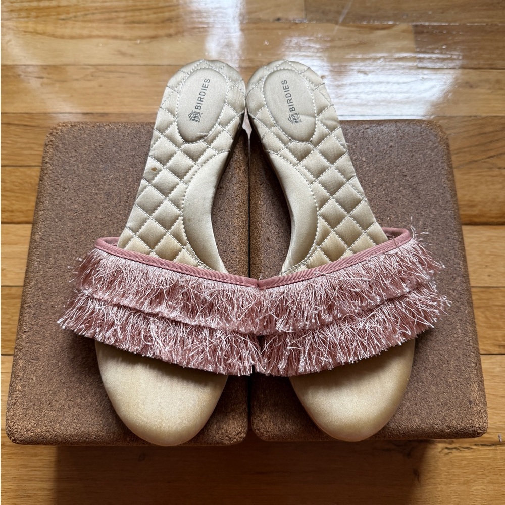 Birdies Fringe Slide Sandals Size 8.5 Pink Tassel Quilted Comfort